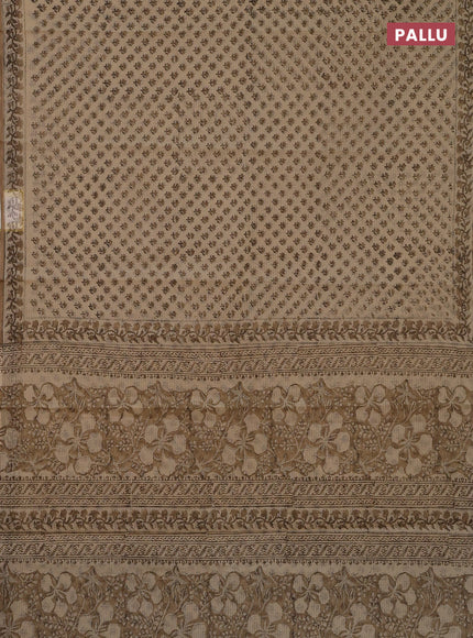 Kota doria saree beige and pastel brown with allover block prints and printed border