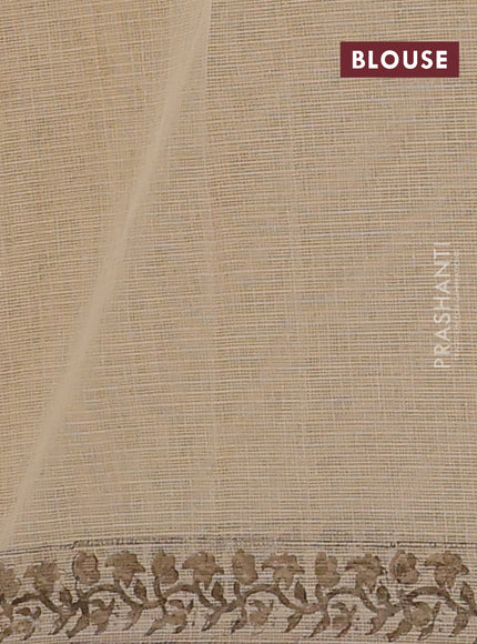 Kota doria saree beige and pastel brown with allover block prints and printed border