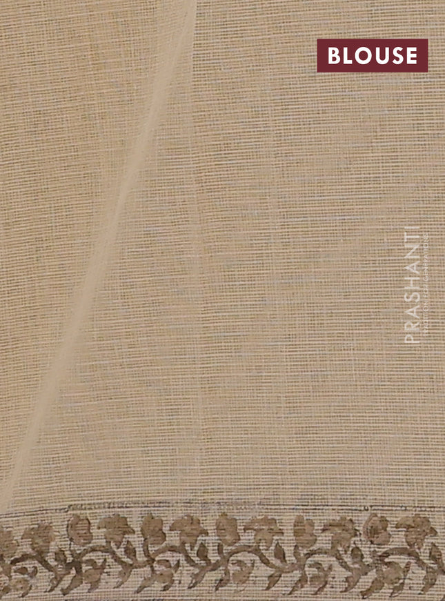 Kota doria saree beige and pastel brown with allover block prints and printed border