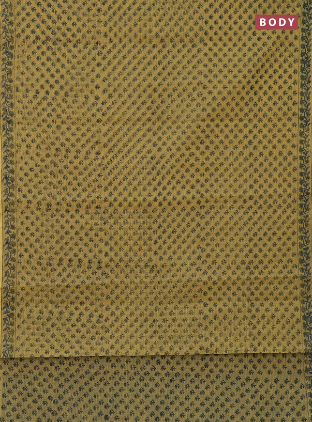 Kota doria saree pale yellow with allover block prints and printed border