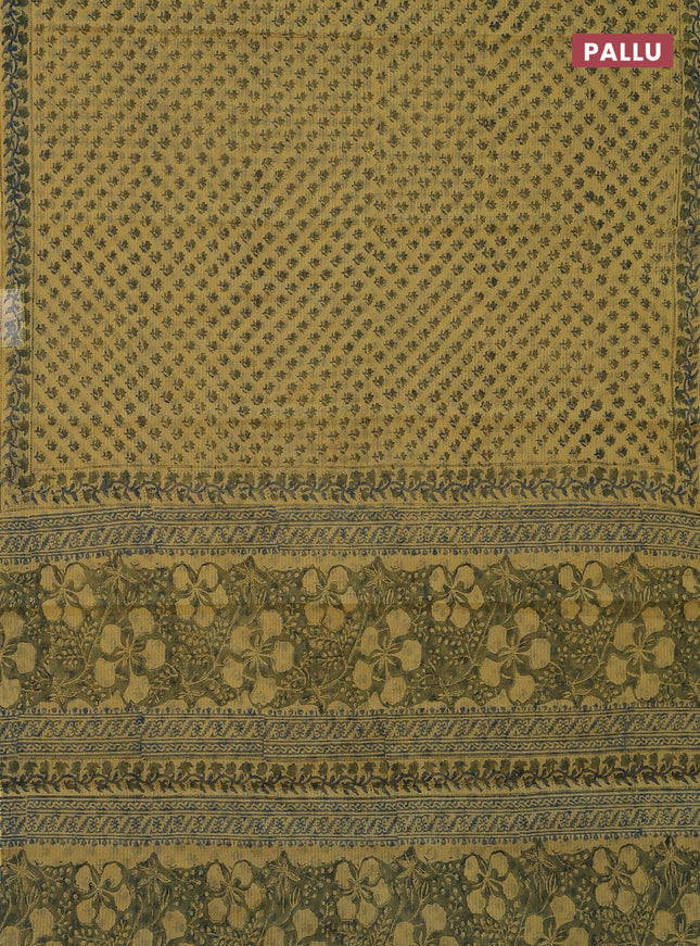Kota doria saree pale yellow with allover block prints and printed border