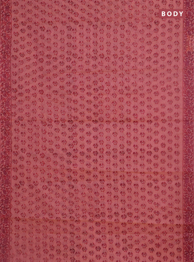 Kota doria saree dual shade of peach pink and pink with allover block prints and printed border