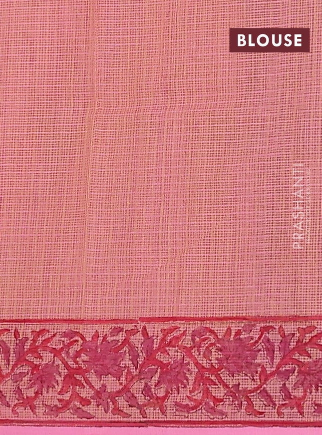 Kota doria saree dual shade of peach pink and pink with allover block prints and printed border