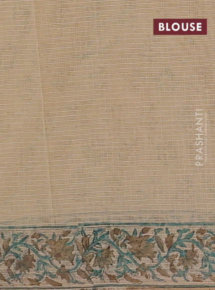 Kota doria saree beige green and dark sandal with allover block prints and printed border