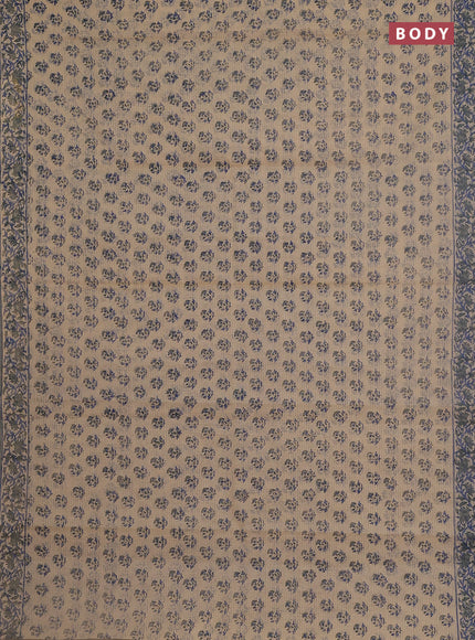 Kota doria saree beige and grey with allover block prints and printed border