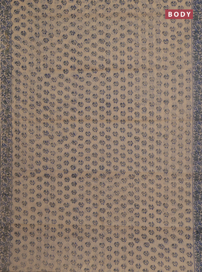Kota doria saree beige and grey with allover block prints and printed border