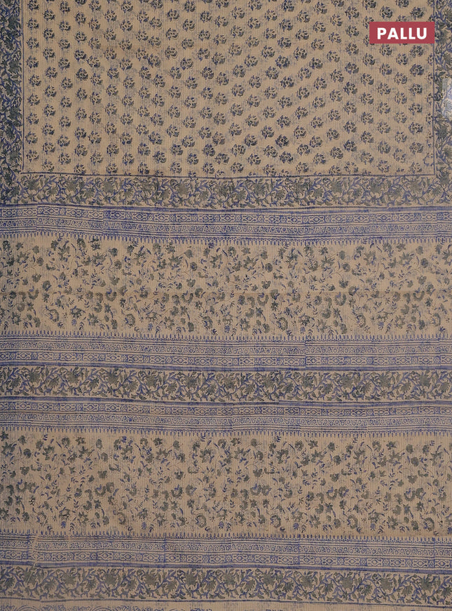 Kota doria saree beige and grey with allover block prints and printed border