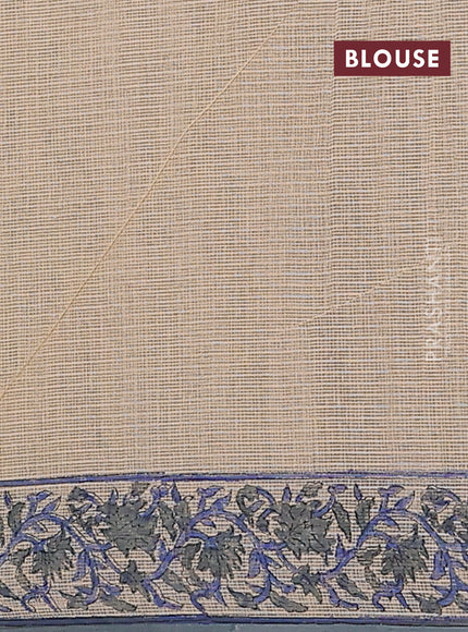 Kota doria saree beige and grey with allover block prints and printed border