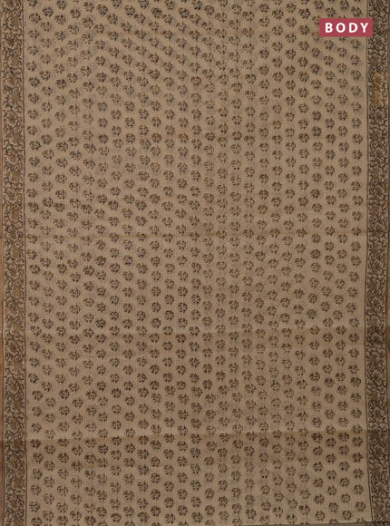 Kota doria saree beige and dark sandal with allover block prints and printed border