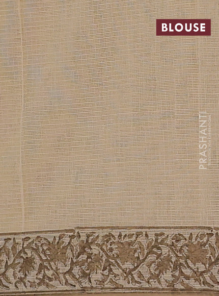 Kota doria saree beige and dark sandal with allover block prints and printed border