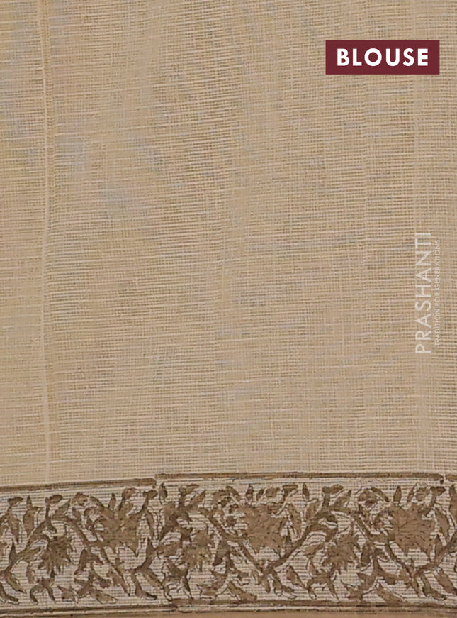 Kota doria saree beige and dark sandal with allover block prints and printed border