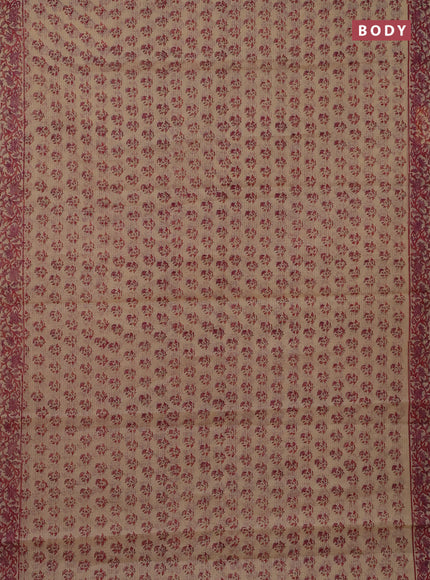 Kota doria saree beige and pink with allover block prints and printed border