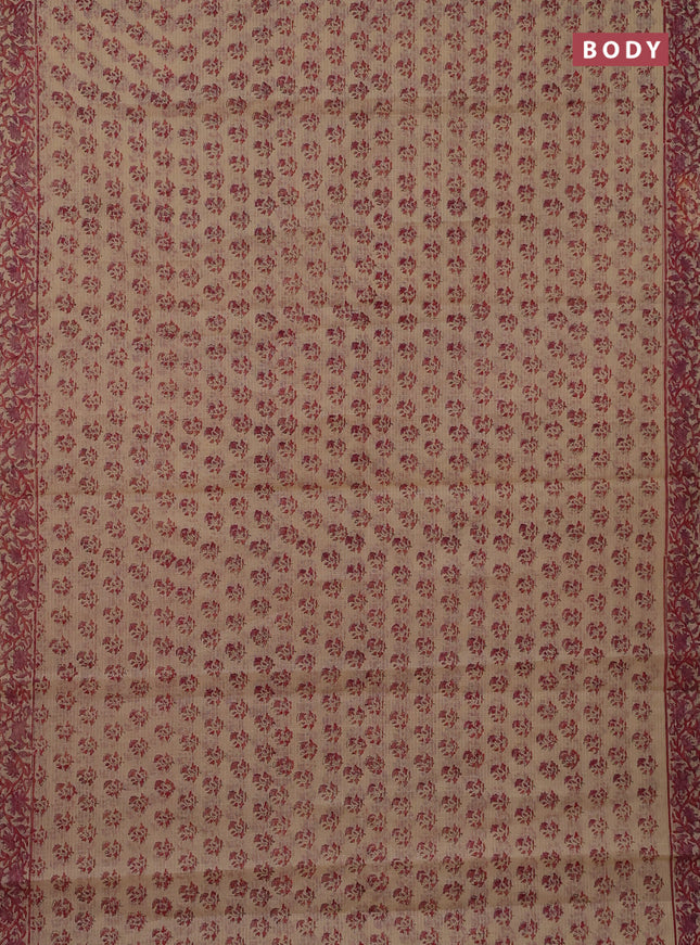 Kota doria saree beige and pink with allover block prints and printed border