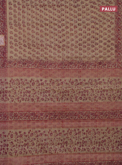 Kota doria saree beige and pink with allover block prints and printed border