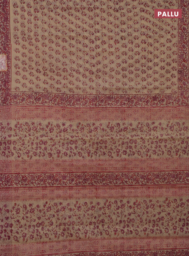 Kota doria saree beige and pink with allover block prints and printed border