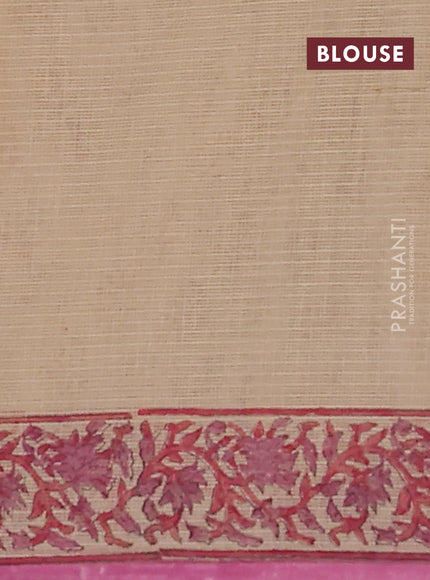 Kota doria saree beige and pink with allover block prints and printed border
