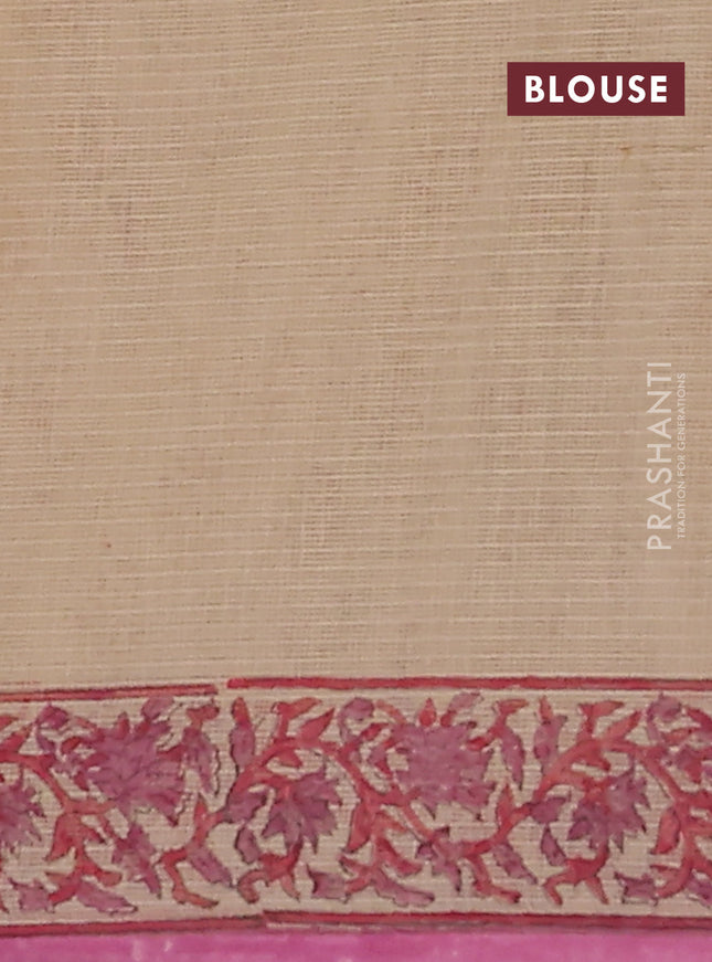Kota doria saree beige and pink with allover block prints and printed border