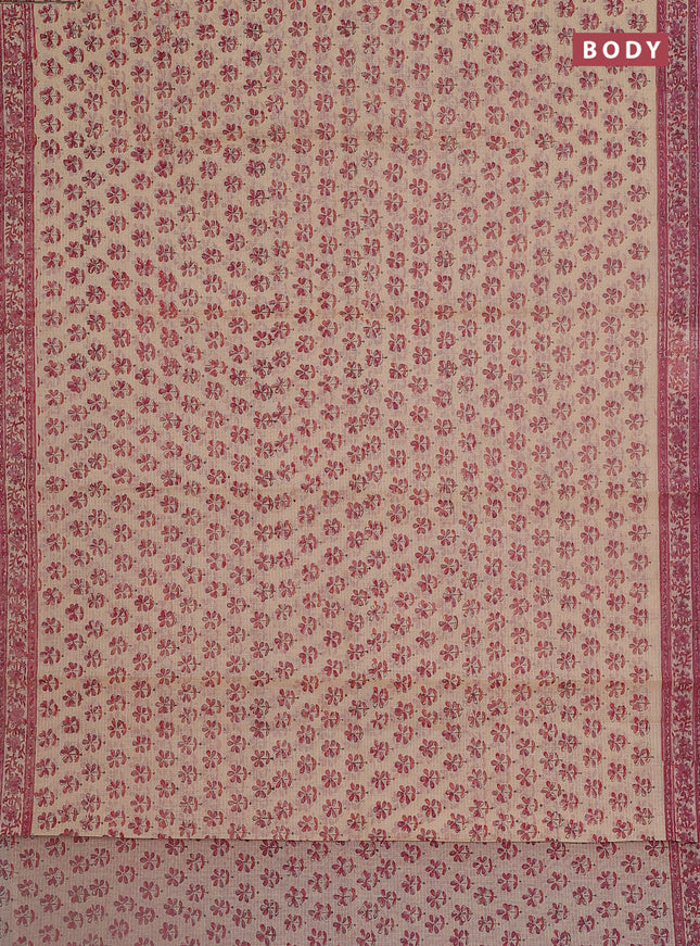Kota doria saree beige and pink with allover block prints and printed border