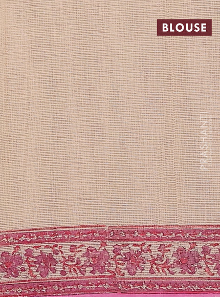 Kota doria saree beige and pink with allover block prints and printed border