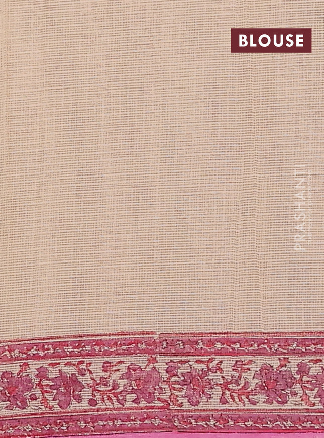 Kota doria saree beige and pink with allover block prints and printed border