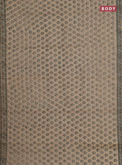 Kota doria saree beige and teal green sandal with allover block prints and printed border