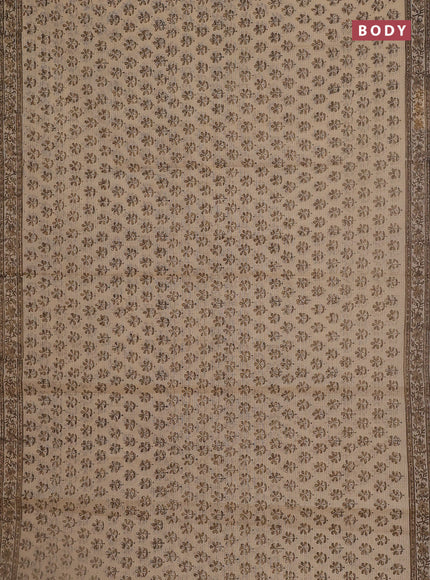 Kota doria saree beige and dark sandal with allover block prints and printed border