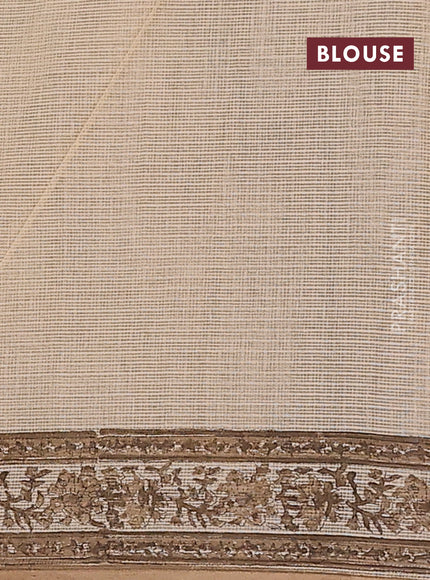 Kota doria saree beige and dark sandal with allover block prints and printed border