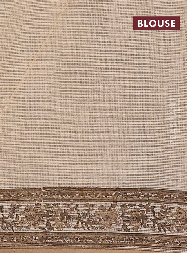 Kota doria saree beige and dark sandal with allover block prints and printed border