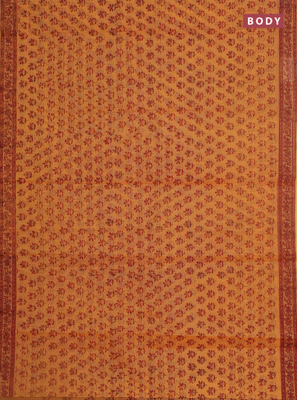Kota doria saree orange and red with allover block prints and printed border