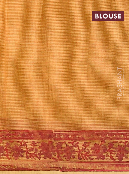 Kota doria saree orange and red with allover block prints and printed border