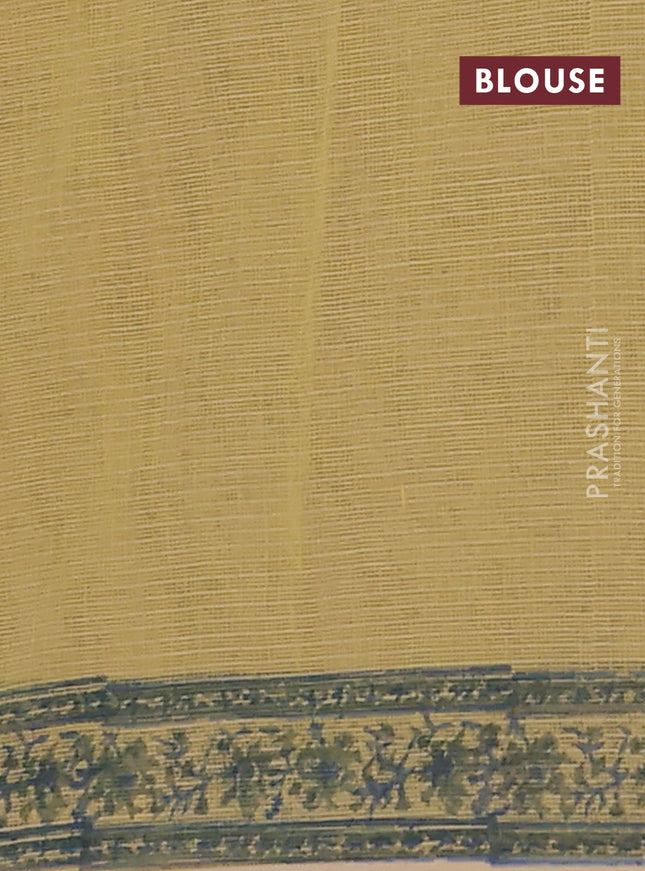 Kota doria saree beige and bluish grey with allover block prints and printed border