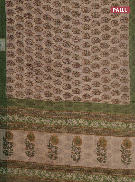 Kota doria saree beige and green with allover block prints and printed border