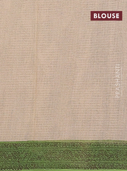 Kota doria saree beige and green with allover block prints and printed border