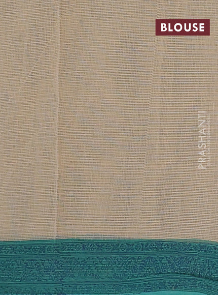 Kota doria saree beige and teal green with allover block prints and printed border