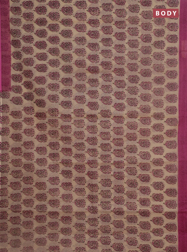 Kota doria saree beige and pink with allover block prints and printed border
