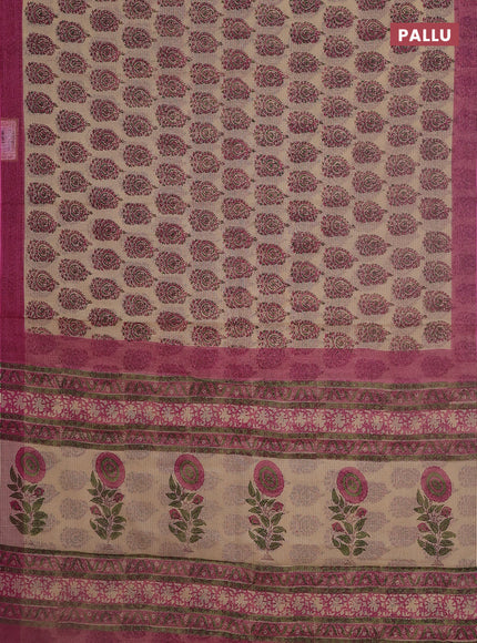 Kota doria saree beige and pink with allover block prints and printed border