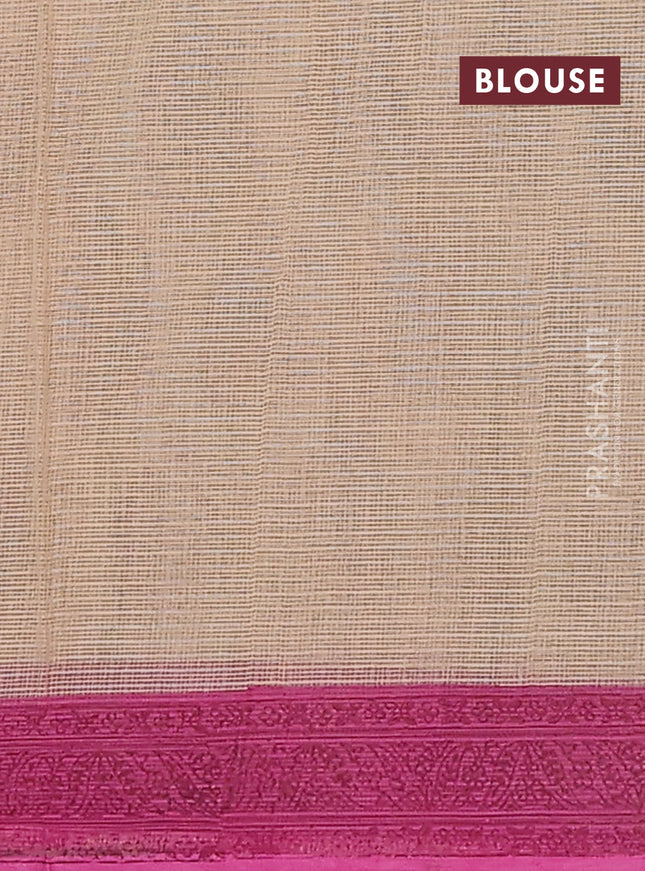 Kota doria saree beige and pink with allover block prints and printed border