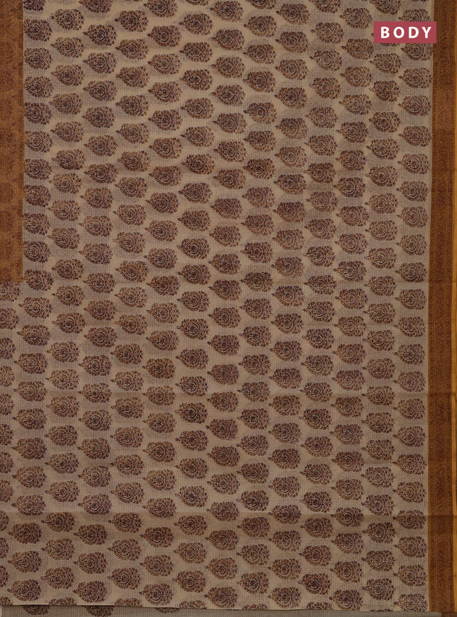 Kota doria saree beige and dark mustard with allover block prints and printed border