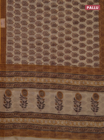 Kota doria saree beige and dark mustard with allover block prints and printed border