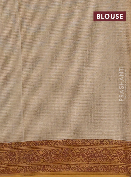 Kota doria saree beige and dark mustard with allover block prints and printed border