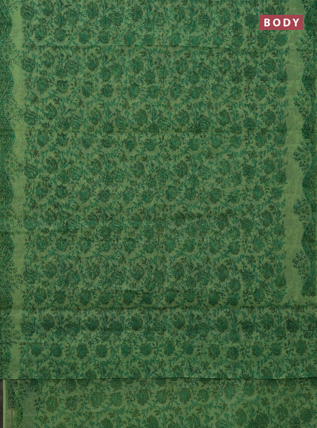 Kota doria saree light green with allover block prints and printed border