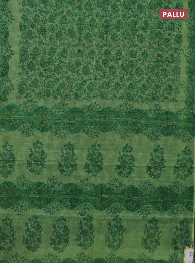 Kota doria saree light green with allover block prints and printed border