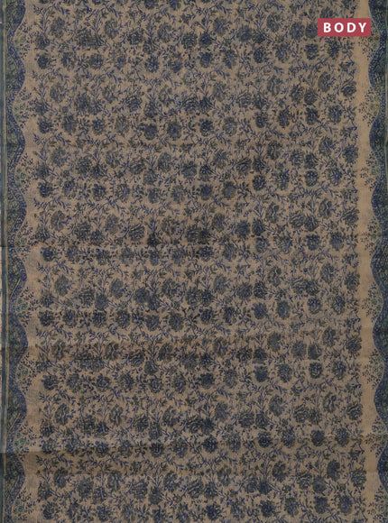 Kota doria saree beige and blue with allover block prints and printed border