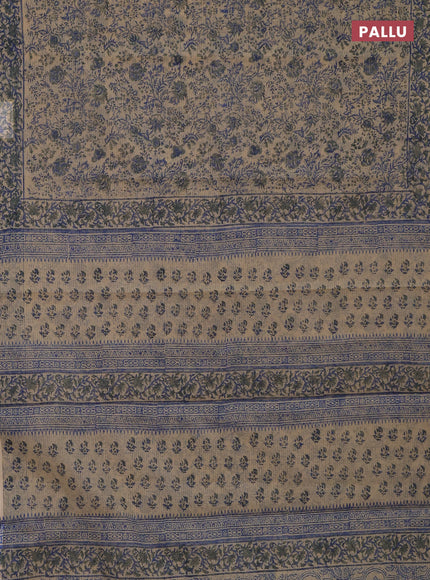 Kota doria saree beige blue and grey with allover block prints and printed border
