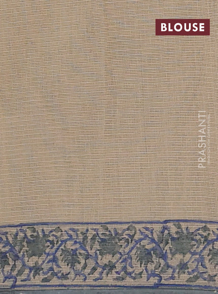 Kota doria saree beige blue and grey with allover block prints and printed border
