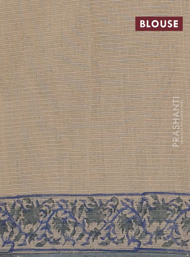 Kota doria saree beige blue and grey with allover block prints and printed border
