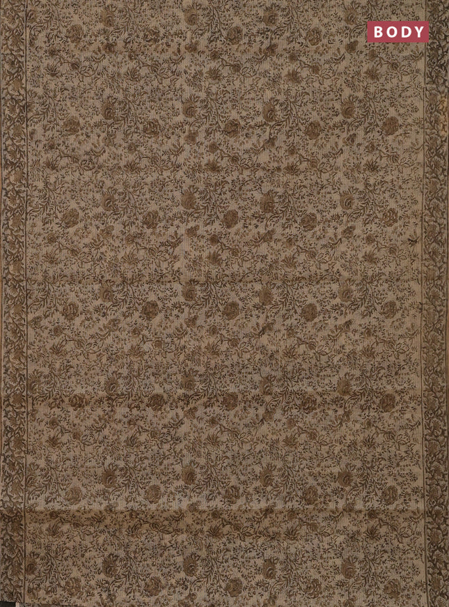 Kota doria saree beige and dark sandal with allover block prints and printed border