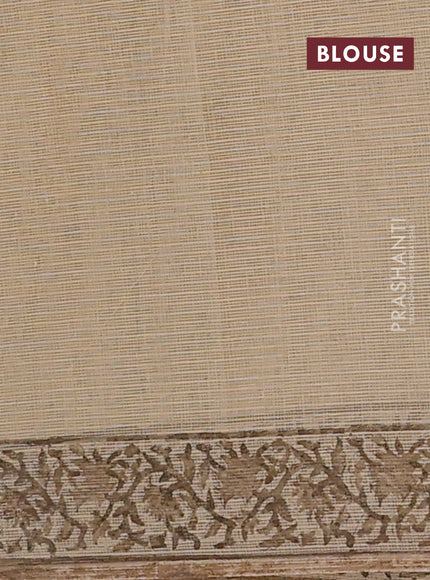 Kota doria saree beige and dark sandal with allover block prints and printed border