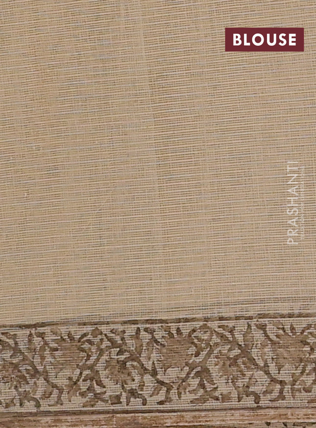 Kota doria saree beige and dark sandal with allover block prints and printed border