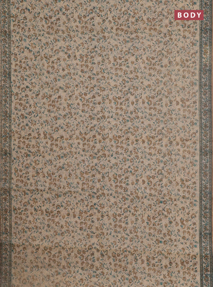 Kota doria saree beige teal green and dark sandal with allover block prints and printed border